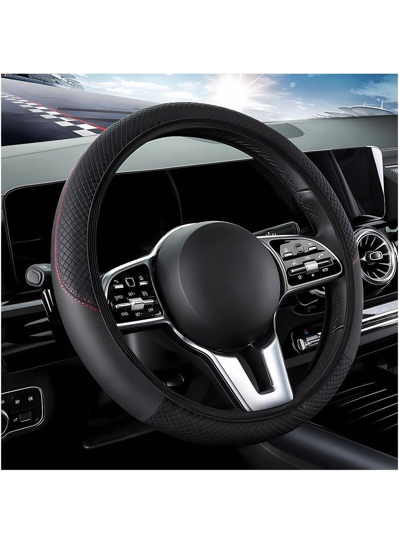 Car leather steering wheel cover, soft and comfortable, breathable and non-slip, universal elastic steering wheel cover, sports car, car interior modification - Image 1
