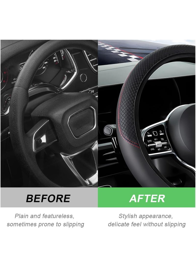 Car leather steering wheel cover, soft and comfortable, breathable and non-slip, universal elastic steering wheel cover, sports car, car interior modification - Image 4