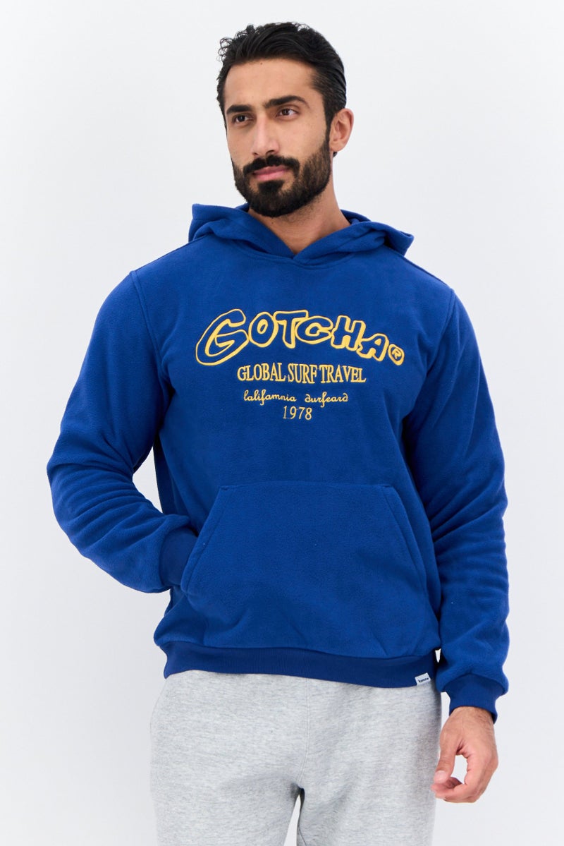 Gotcha سويت شيرت رجالي بقلنسوة بأكمام طويلة مطرزة، مجموعة زرقاء - Image 1