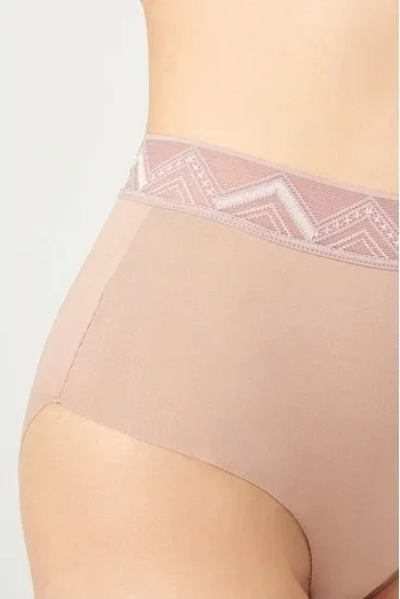 كوتن هيل Patterned Elastic High Waist Laser Cut Bikini Panties-Brown