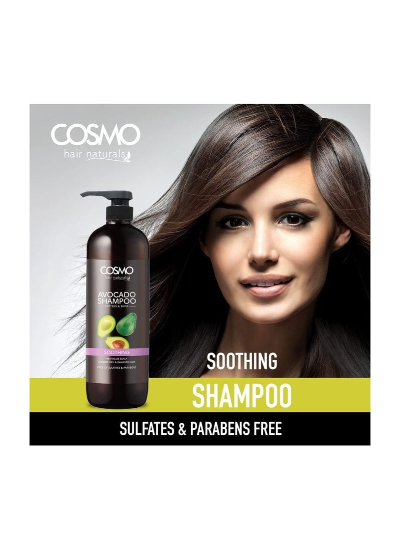 COSMO Avocado Shampoo Soften And Shine Free Of Sulfates And Parabens 1000 Ml  - Image 2