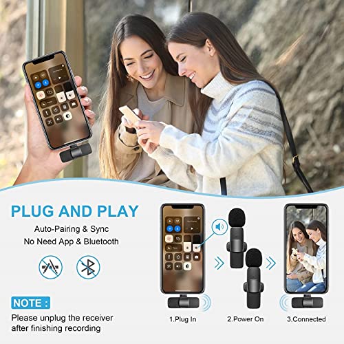 Careflection Dual Receivers (2 - Mics, 1 Input) Wireless Collar Microphone Lavalier Mic Plug n Play Mike - Vlog Interview Live Stream for iOS iPhone, All Android Tablets Any Type C - Image 2