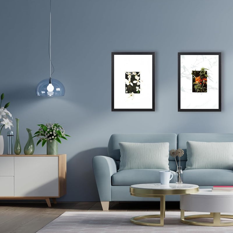 KAIWIN مجموعة من 3 إطارات صور مقاس 20 × 30 سم، إطار أسود مقاس 20 × 30 سم مع حشوة مقاس 15 × 20 سم، إطار صور خشبي بزجاج أكريليك للتعليق والوقوف، للصور والملصقات والأحجيات، إطارات ملصقات - Image 3
