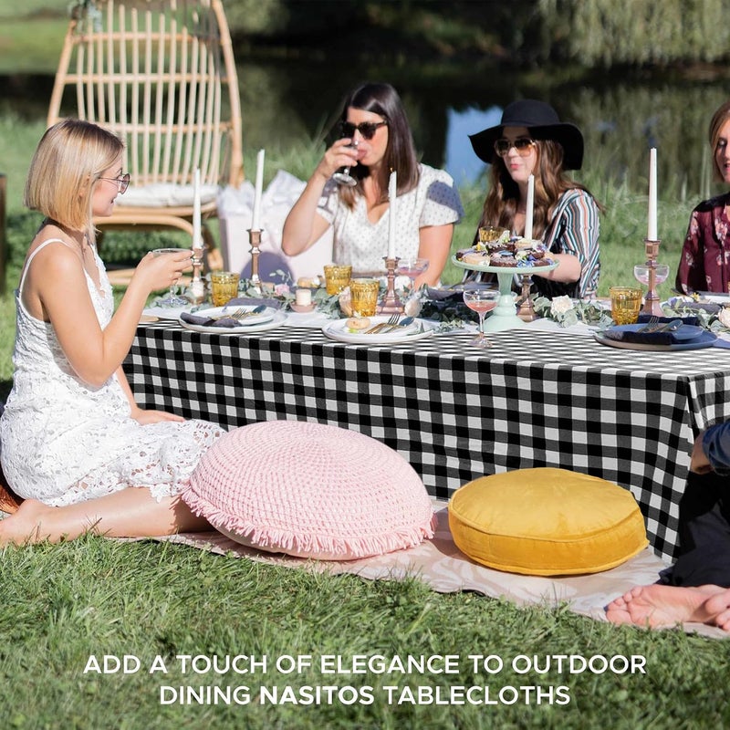 Nasitos 2 Pack Gingham Vinyl Tablecloth 60x102 Inch-Rectangle Picnic Table Cover Waterproof Vinyl Plastic Table Cloth, Black and White Checkered Flannel Backed Tablecloth for Parties, Dinner, Outdoor - Image 5