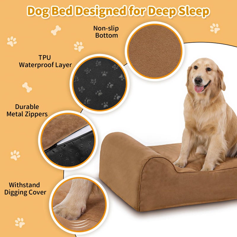 Rainmr Orthopedic Dog Beds for Large Dogs, 7" Memory Foam Dog Beds with Waterproof Liner, Durable Microsuede Cover, Removable and Washable, Nonskid Bottom, 48"x30"x7" L Khaki - Image 2
