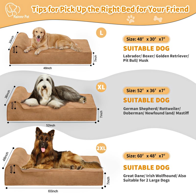 Rainmr Orthopedic Dog Beds for Large Dogs, 7" Memory Foam Dog Beds with Waterproof Liner, Durable Microsuede Cover, Removable and Washable, Nonskid Bottom, 48"x30"x7" L Khaki - Image 5