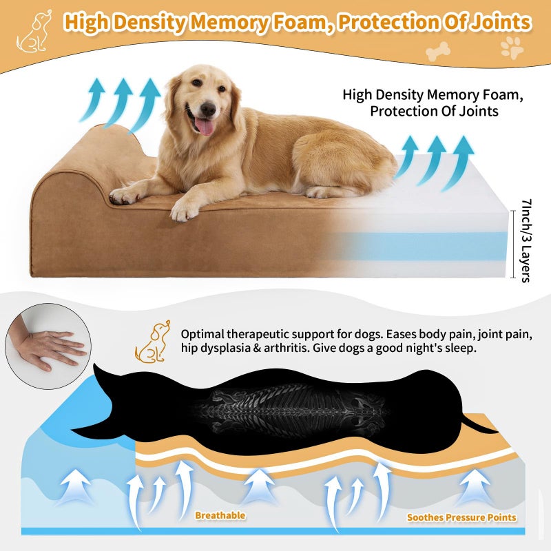 Rainmr Orthopedic Dog Beds for Large Dogs, 7" Memory Foam Dog Beds with Waterproof Liner, Durable Microsuede Cover, Removable and Washable, Nonskid Bottom, 48"x30"x7" L Khaki - Image 3