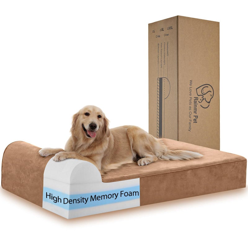 Rainmr Orthopedic Dog Beds for Large Dogs, 7" Memory Foam Dog Beds with Waterproof Liner, Durable Microsuede Cover, Removable and Washable, Nonskid Bottom, 48"x30"x7" L Khaki - Image 1
