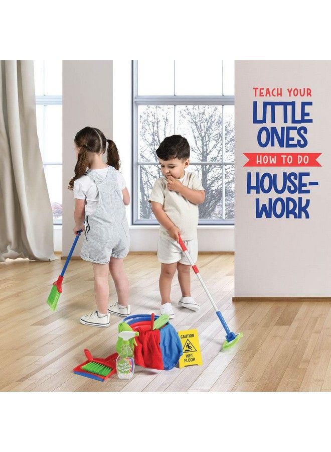 Play22 Kids Cleaning Set 12 Piece Toy Cleaning Set Includes Broom Mop Brush Dust Pan Duster Sponge Clothes Spray Bucket Caution Sign Toy Kitchen Toddler Cleaning Set Original - Image 3