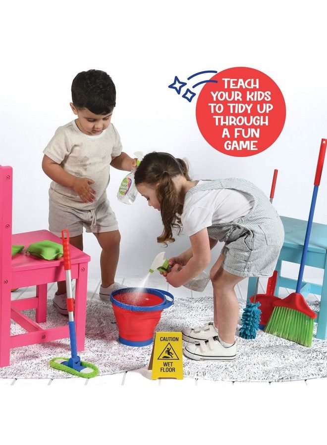 Play22 Kids Cleaning Set 12 Piece Toy Cleaning Set Includes Broom Mop Brush Dust Pan Duster Sponge Clothes Spray Bucket Caution Sign Toy Kitchen Toddler Cleaning Set Original - Image 4