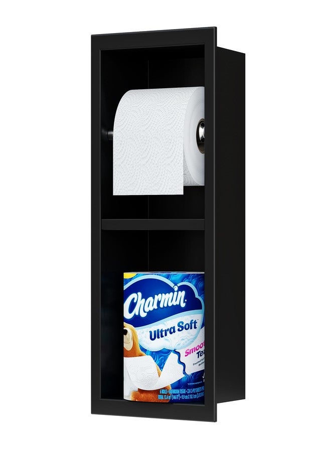 Qeke Recessed Toilet Paper Holder, 304 Stainless Steel Bathroom Toilet Paper Holder with Storage, in Wall Tissue Toilet Roll Holder, Matte Black - Image 1