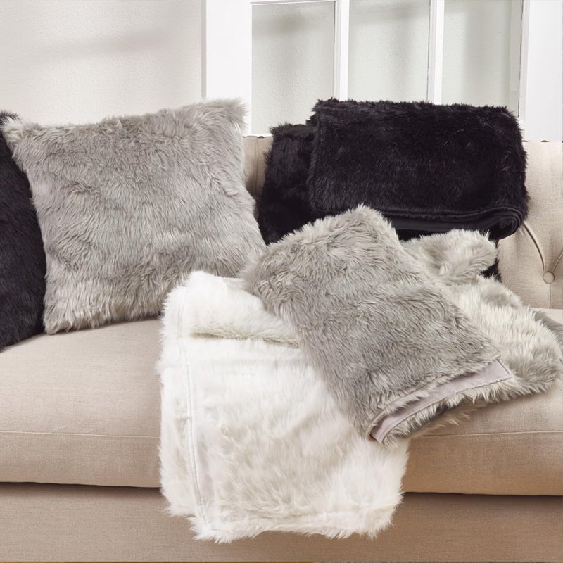 Saro Lifestyle Faux Fur Design Topper Table Runner, Grey, 15"x72" - Image 4