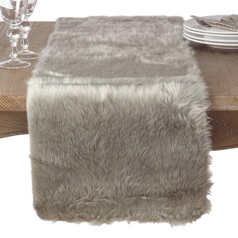 Saro Lifestyle Faux Fur Design Topper Table Runner, Grey, 15"x72" - Image 2