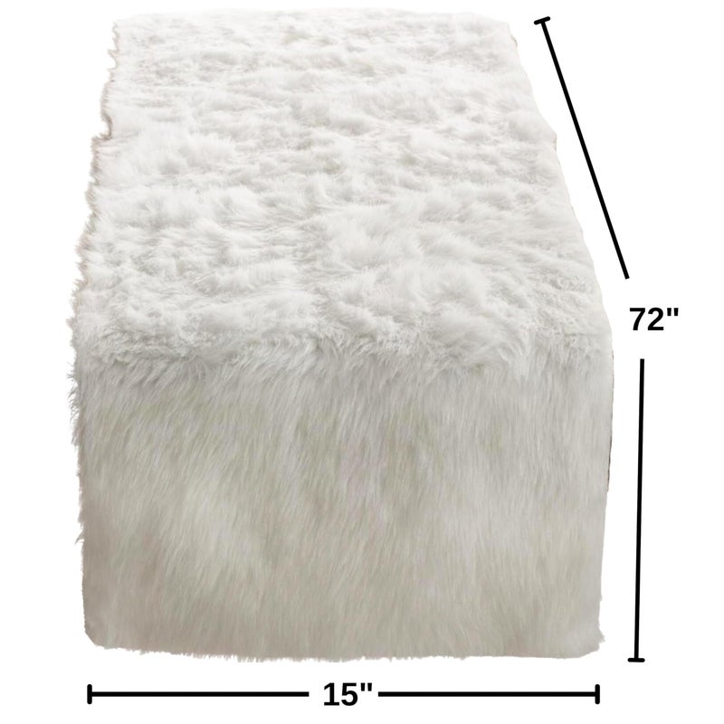 Saro Lifestyle Faux Fur Design Topper Table Runner, Grey, 15"x72" - Image 3