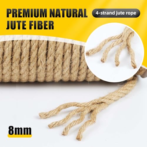 Radix Rope Natural Jute Twine, 8MM x 50FT Jute Rope Roll, Heavy Duty Thick Twine for Cat Scratching Post, Bundling, Gardening and DIY Crafts - Image 3