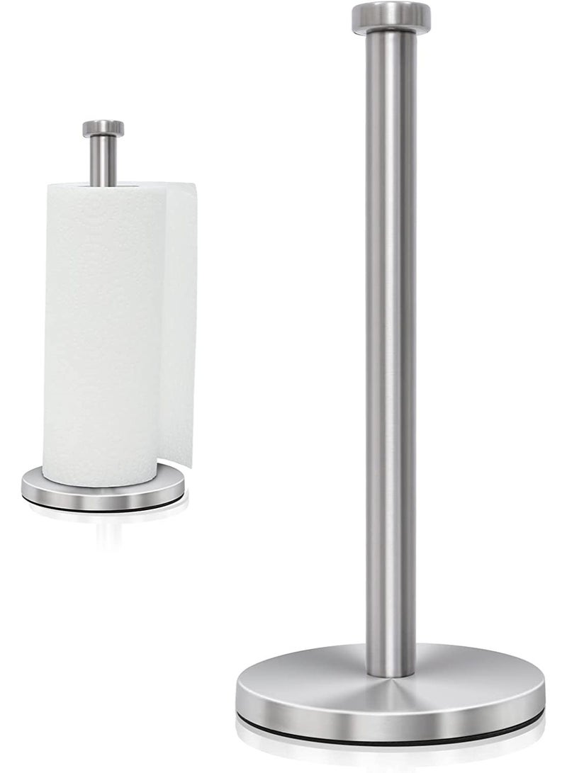 NXT Stainless Steel Paper Towel Holder Countertop, Standing Paper Towels Holder for Kitchen Dining Table Bathroom, Weighted Paper Towel Holder for Standard or Large-Sized Roll (Silver) - Image 1