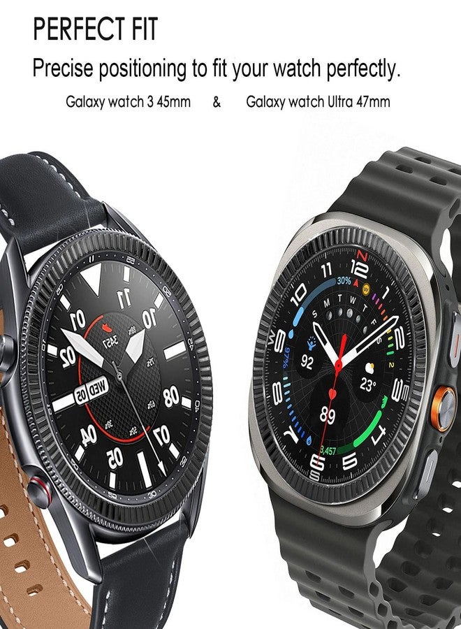 DEALELE Bezel Cover Compatible with Samsung Galaxy Watch Ultra 47mm (2025/2024) / Galaxy 3 45mm, Wave-Texture Stainless Steel Metal Bezel Ring Adhesive Cover Anti Scratch Protector Accessory, Black - Image 2