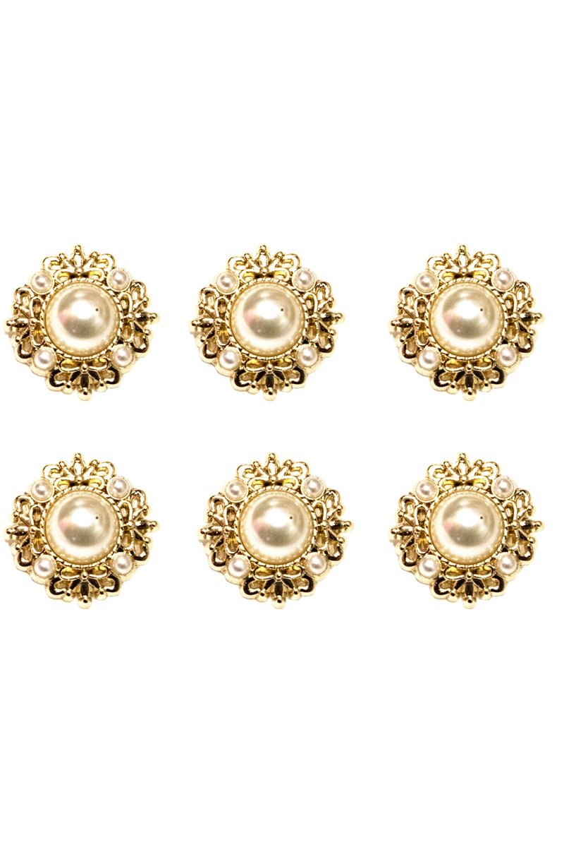 12 Pcs Decorative Pearl Buttons – Gold Embellished Sewing Buttons for Clothing, Dresses,Abays DIY Crafts (Size 20mm) - Image 1