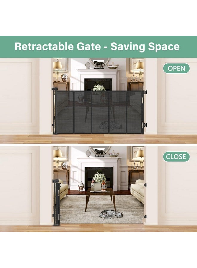 BETERTEK بوابة كلب قابلة للسحب بارتفاع 26 بوصة معززة لتجاوز عرض 55 بوصة، بوابة شبكية قصيرة للأطفال، بوابة قابلة للسحب للباب، بوابة خارجية منخفضة، بوابة حيوانات أليفة صغيرة للسلم، بوابة جرو للمنزل - Image 3