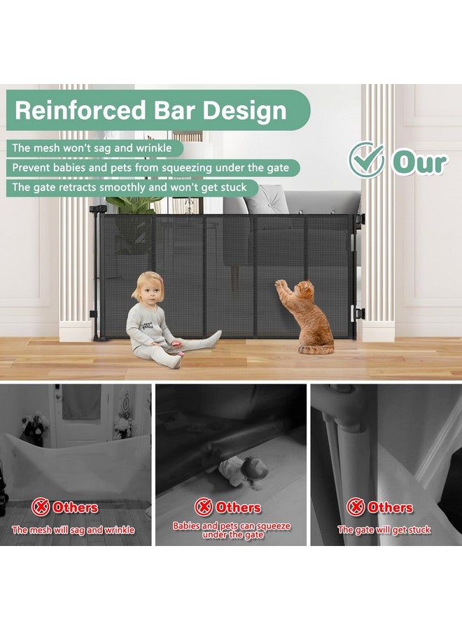BETERTEK بوابة كلب قابلة للسحب بارتفاع 26 بوصة معززة لتجاوز عرض 55 بوصة، بوابة شبكية قصيرة للأطفال، بوابة قابلة للسحب للباب، بوابة خارجية منخفضة، بوابة حيوانات أليفة صغيرة للسلم، بوابة جرو للمنزل - Image 4
