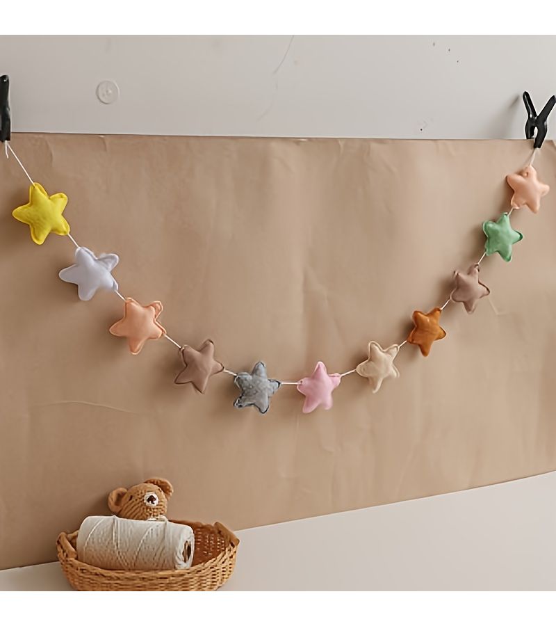 Childrens Noon Tent Decorative Star Felt Raindrop Hanging Ornament For Kids Room Round Head Five Pointed Star String Random Color - Image 4