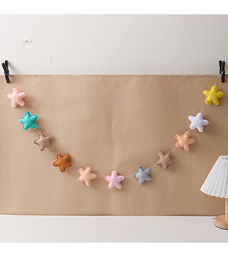 Childrens Noon Tent Decorative Star Felt Raindrop Hanging Ornament For Kids Room Round Head Five Pointed Star String Random Color - Image 1