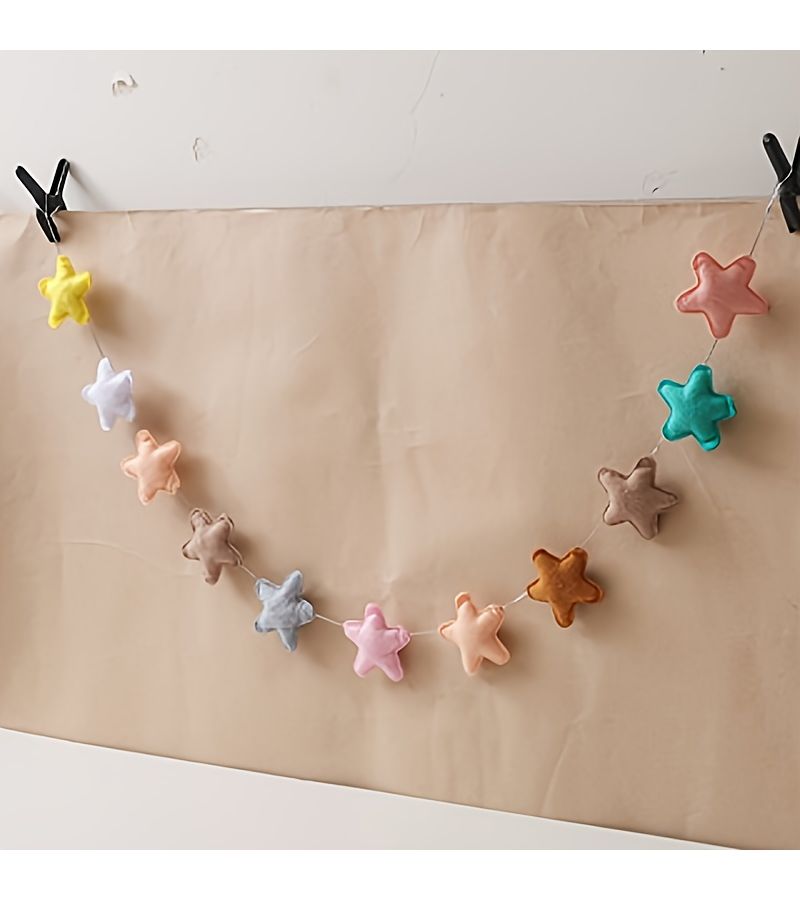Childrens Noon Tent Decorative Star Felt Raindrop Hanging Ornament For Kids Room Round Head Five Pointed Star String Random Color - Image 5