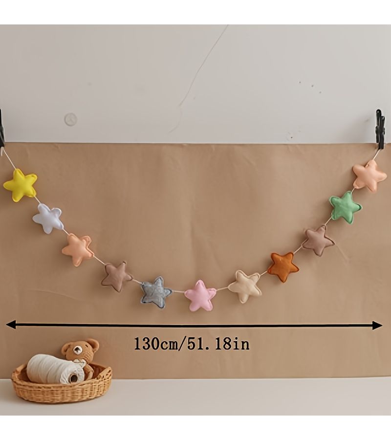 Childrens Noon Tent Decorative Star Felt Raindrop Hanging Ornament For Kids Room Round Head Five Pointed Star String Random Color - Image 2