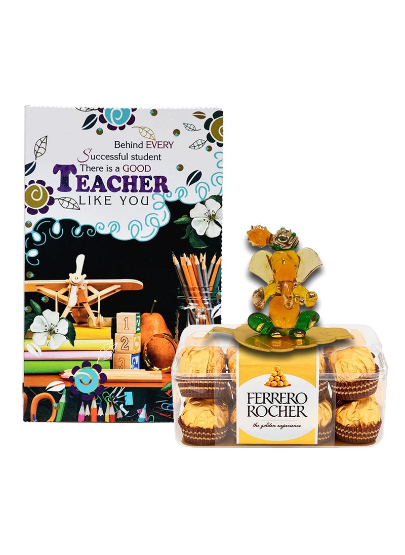 Saugat Traders Saugat Traders Best Gift for Teacher - Greeting Card with Crystal Ganesha Showpiece and Chocolate Box - Teachers Day Gift for Sir, Principal Mam - Birthday Gift for Teacher  - Image 1