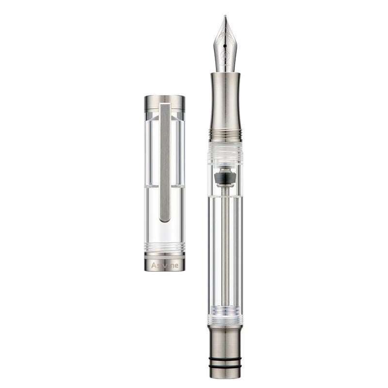 Asvine V200 Titanium Fountain Pen Vacuum Filling, Iridium Medium Nib Clear Transparent Acrylic Smooth Writing Pen Case Set - Image 1