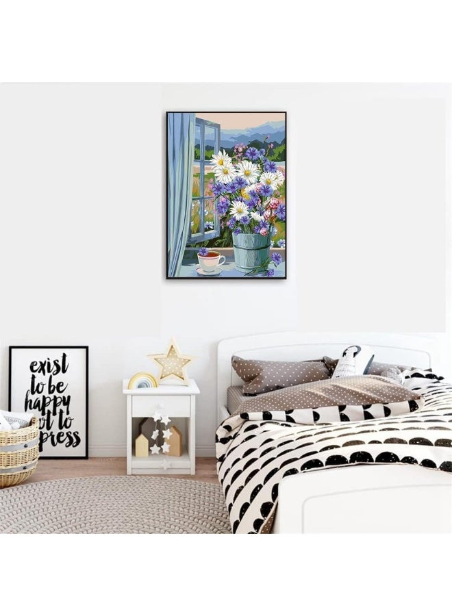 مجموعة طلاء بالأرقام للبالغين والمبتدئين، زهور اصنعها بنفسك، طلاء بالأرقام على قماش، طلاء أكريليك، رسم أعمال فنية باستخدام فرشاة الطلاء، لوحة زيتية لديكور المنزل (40 × 50 سم) - Image 3