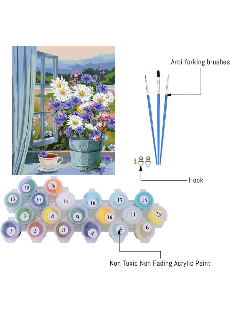 مجموعة طلاء بالأرقام للبالغين والمبتدئين، زهور اصنعها بنفسك، طلاء بالأرقام على قماش، طلاء أكريليك، رسم أعمال فنية باستخدام فرشاة الطلاء، لوحة زيتية لديكور المنزل (40 × 50 سم) - Image 4