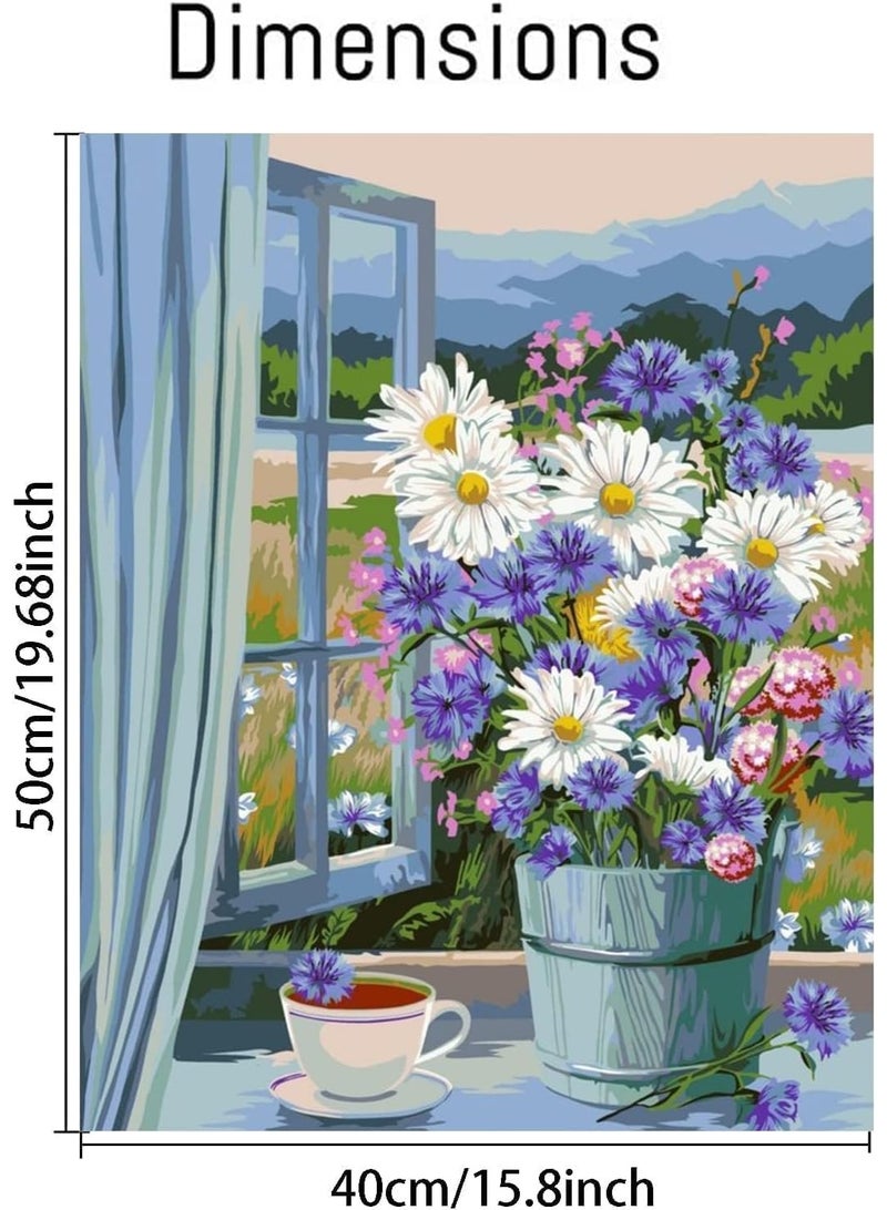 مجموعة طلاء بالأرقام للبالغين والمبتدئين، زهور اصنعها بنفسك، طلاء بالأرقام على قماش، طلاء أكريليك، رسم أعمال فنية باستخدام فرشاة الطلاء، لوحة زيتية لديكور المنزل (40 × 50 سم) - Image 5