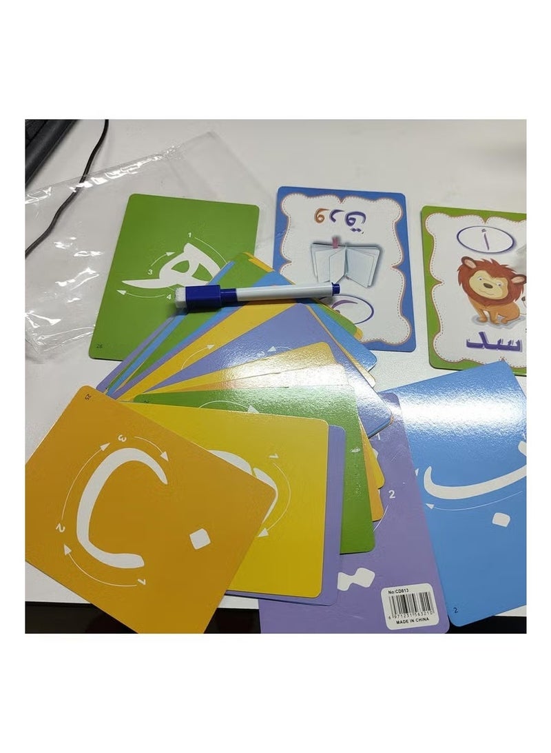 28 PCS Arabic Alphabet Flashcards, Double Sided Arabic Alphabets Flash Card, Colorful Early Word Education Toys Learning Resource Interactive Set with Marker Pen for Practicing, Writing - Image 5