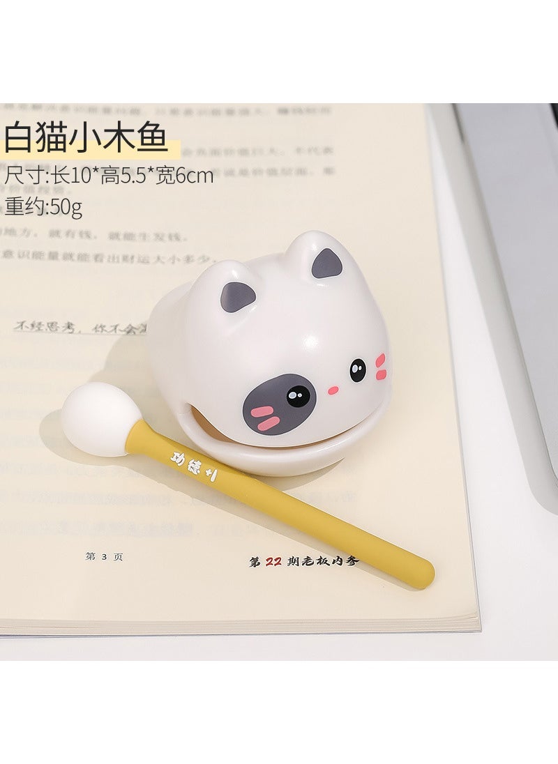 Cute Emotion Lotus Figurine Desk Decor White cat-small wooden fish 