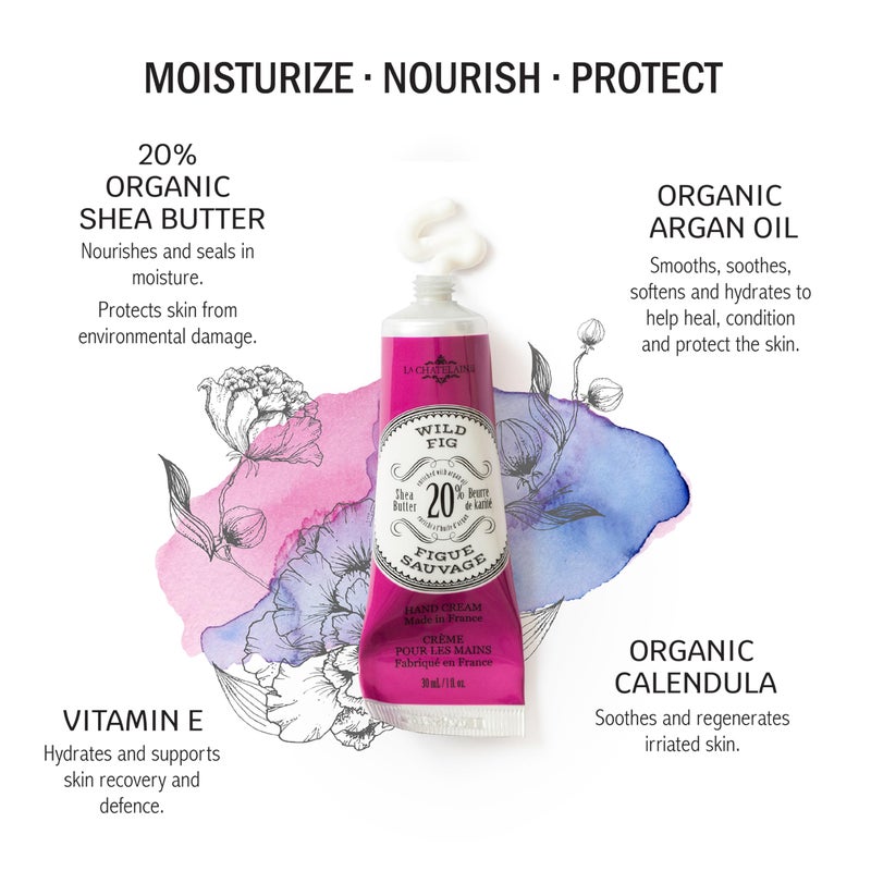 La Chatelaine 20% Shea Butter Hand Cream Travel Size, Organic Argan Oil, Moisturizing, Nourishing, Repairing, Extra-Rich Hand Lotion, Made in France, Paraben Free, 1 oz / 30ml (Wild Fig) - Image 2