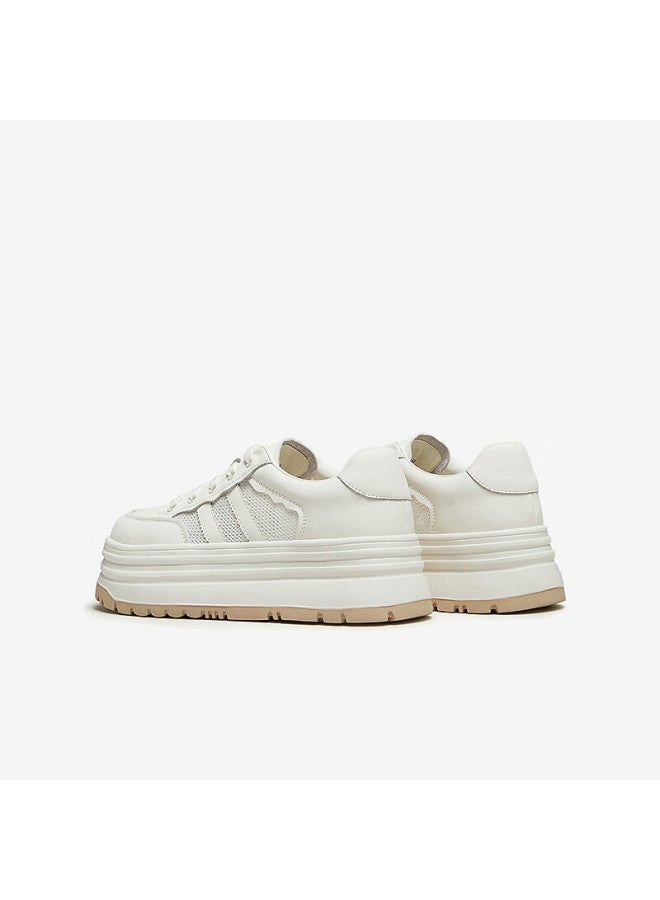 Tata Women's Thick-soled Casual Sneakers Breathable White Sports Shoes Dwbx3bm4 Beige Size 39 - Image 5