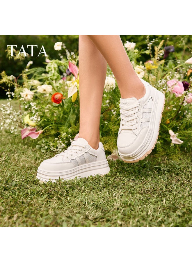 Tata Women's Thick-soled Casual Sneakers Breathable White Sports Shoes Dwbx3bm4 Beige Size 39 - Image 2