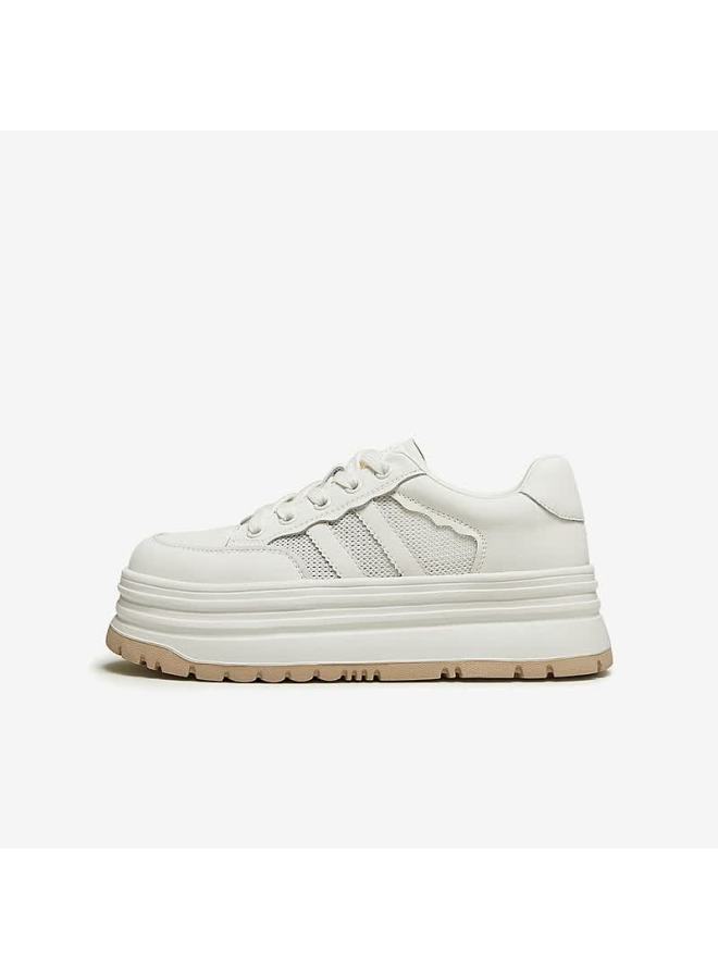 Tata Women's Thick-soled Casual Sneakers Breathable White Sports Shoes Dwbx3bm4 Beige Size 39 - Image 4