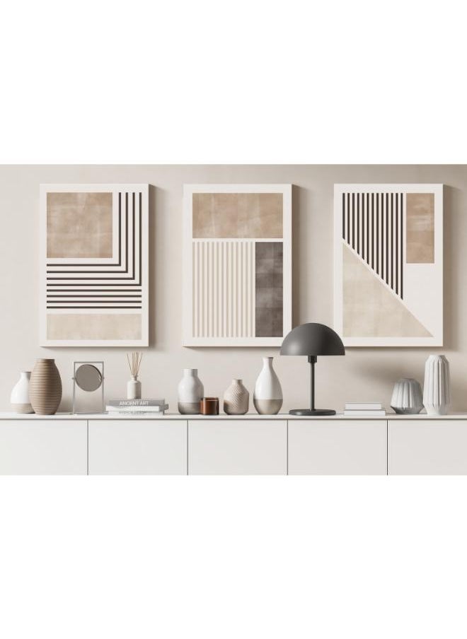 Home Gallery - Set of Set of 3 Geometric scandinavian Minimalist Beige & Brown - Image 1