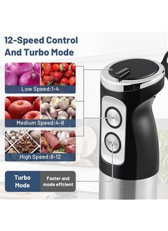 erorex Hand Blender 5 In 1 Food Processor Handheld 600W Electric Whisk 304 Stainless Steel Frother Food Chopper Measuring Beaker 12 Speed Stick Blender For Kitchen And Food  - Image 5