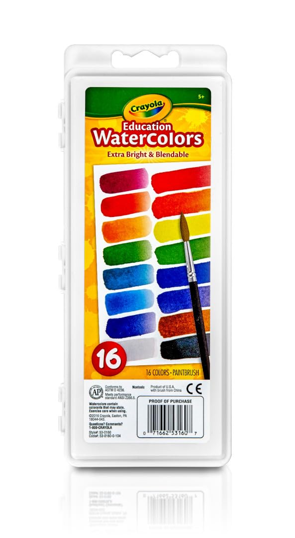 Crayola Watercolor Paint Set (16 Count), Washable Paint for Kids, 1 Paint Brush, Arts & Crafts Supplies, Assorted Colors, Ages 4+ - Image 1