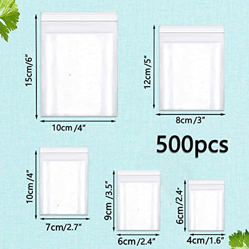 newlng 500PCS Small Plastic Bags Resealable Poly Bags 6.3mil Clear Mini Baggies for Packaging Jewelry, Candy,Snacks, Bead, Coins, Crafts, Seeds (5 Assorted Sizes) - Image 2