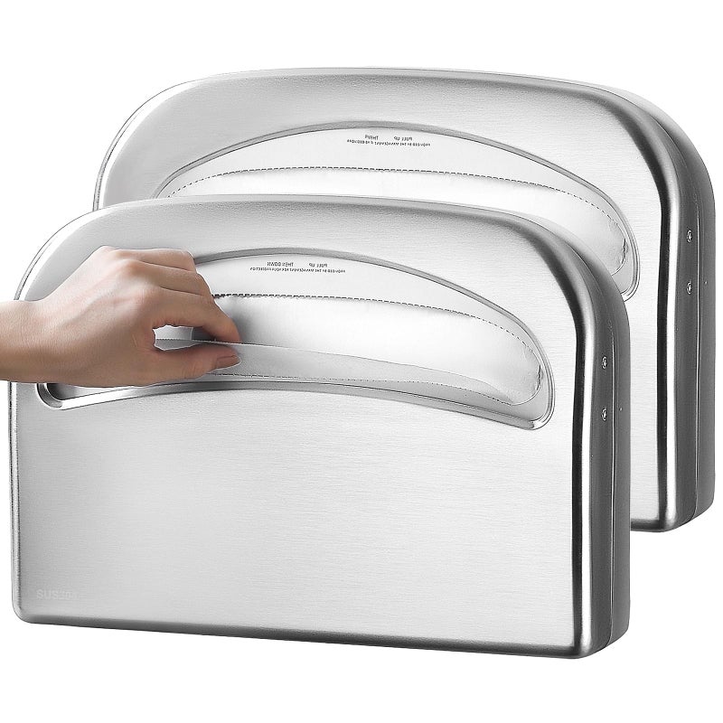 2 Packs Toilet Seat Cover Dispenser Wall Mount Commercial Half Fold Toilet Seat Cover Dispenser 304 Stainless Steel 16Inch