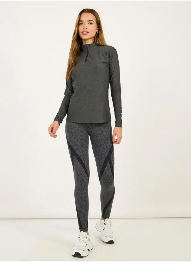 Styli Melange Multi Panelled Half Zip Up Top