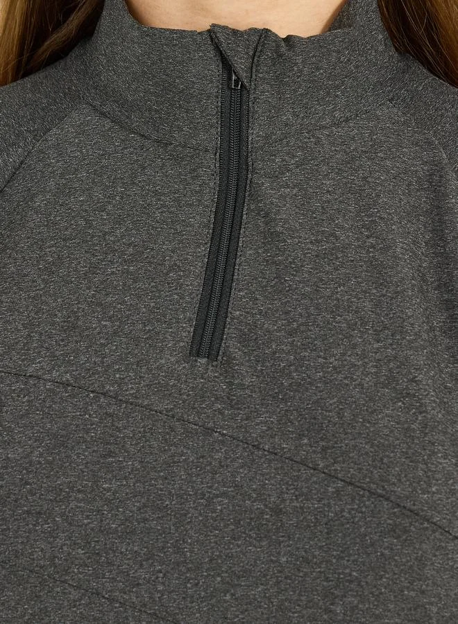 Styli Melange Multi Panelled Half Zip Up Top
