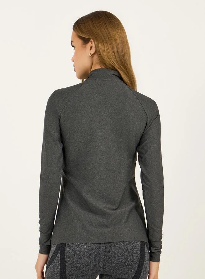 Styli Melange Multi Panelled Half Zip Up Top