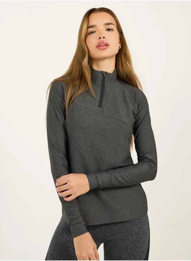 ستايلي Melange Multi Panelled Half Zip Up Top