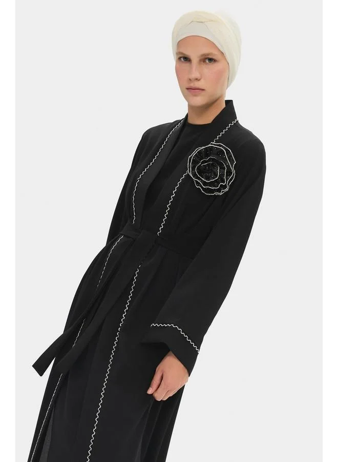 JUNE June Women Embroidered Detailed Abaya Black