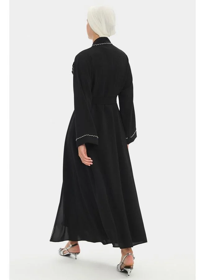 JUNE June Women Embroidered Detailed Abaya Black